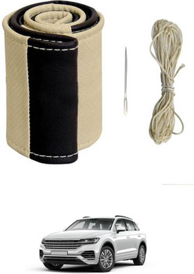 MATIES Hand Stiched Steering Cover For Volkswagen Touareg(Beige/Black, Leatherite)