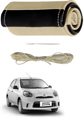 RKPSP Hand Stiched Steering Cover For Universal For Car Micra Active(Beige/Brown, Leatherite)