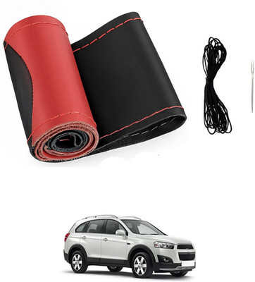 ABJD Hand Stiched Steering Cover For Toyota Captiva(Red, Black, Leatherite)