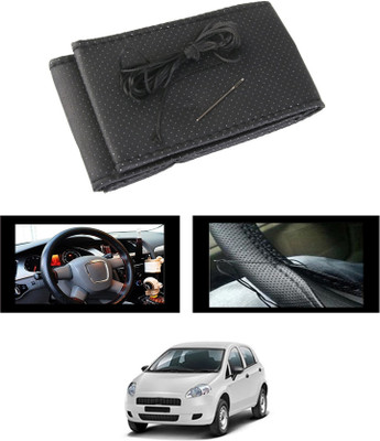MATIES Hand Stiched Steering Cover For Fiat Punto(Black, Leatherite)