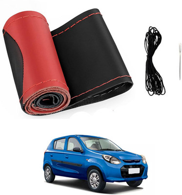 MATIES Hand Stiched Steering Cover For Universal For Car Alto 800(Red/Black, Leatherite)