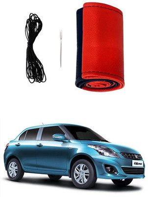 RKPSP Hand Stiched Steering Cover For Universal For Car Swift Dzire(Red/Black, Leatherite)