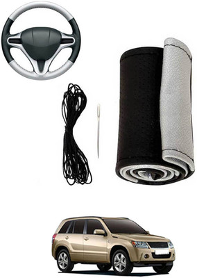 MATIES Hand Stiched Steering Cover For Maruti Grand Vitara(Silver, Black, Leatherite)