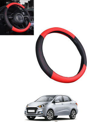 MATIES Steering Cover For Hyundai Xcent(Red/Black, Leatherite)