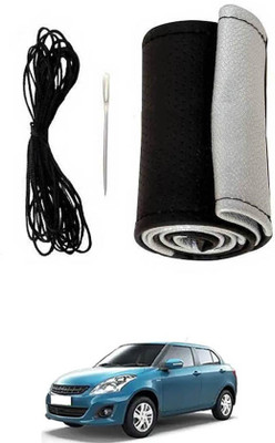 monolive Hand Stiched Steering Cover For Universal For Car Swift Dzire(Silver/Black, Leatherite)