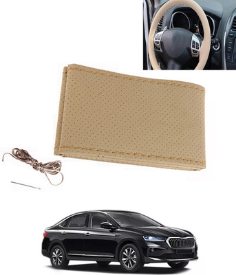 MATIES Hand Stiched Steering Cover For Skoda Universal For Car(Beige, Leatherite)