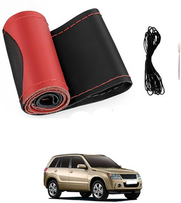 ABJD Hand Stiched Steering Cover For Suzuki Grand Vitara(Red, Black, Leatherite)