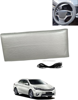 AYW Hand Stiched Steering Cover For Toyota Altis(Silver, Leatherite)