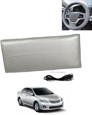 AYW Hand Stiched Steering Cover For Toyota Altis(Silver, Leatherite)