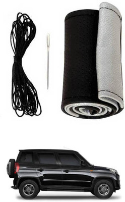 MATIES Hand Stiched Steering Cover For Mahindra Universal For Car(Black-Silver, Leatherite)