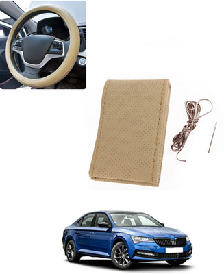 AYW Hand Stiched Steering Cover For Skoda Superb(Beige, Leatherite)