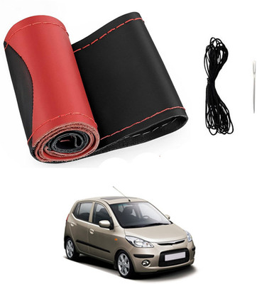 ABJD Hand Stiched Steering Cover For Toyota i10(Red, Black, Leatherite)