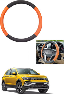 MATIES Steering Cover For Volkswagen Universal For Car(Tan/Black, Leather)