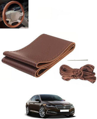 RKPSP Hand Stiched Steering Cover For Skoda Superb(Brown, Leatherite)