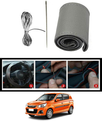 MSNP Hand Stiched Steering Cover For Universal For Car Alto K10(Gery, Leatherite)