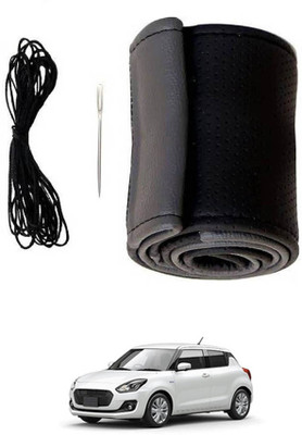 RKPSP Hand Stiched Steering Cover For Universal For Car Swift(Grey, Black, Leatherite)