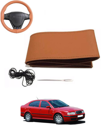 MATIES Hand Stiched Steering Cover For Skoda Octavia(Tan, Leatherite)