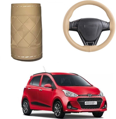 ARNEJA Hand Stiched Steering Cover For Hyundai Grand i10(Beige, Leather)