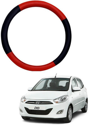 RKPSP Hand Stiched Steering Cover For Universal For Car i10(Red/Black, Leatherite)