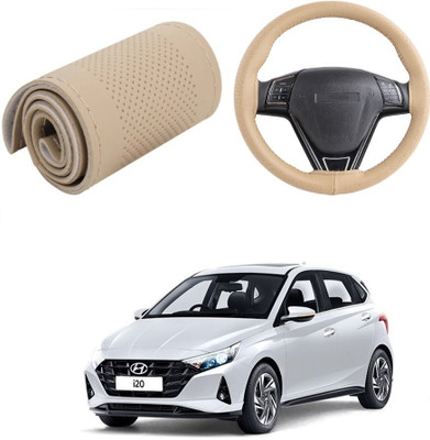 Arnejas Hand Stiched Steering Cover For Hyundai i20(Beige, Leather)