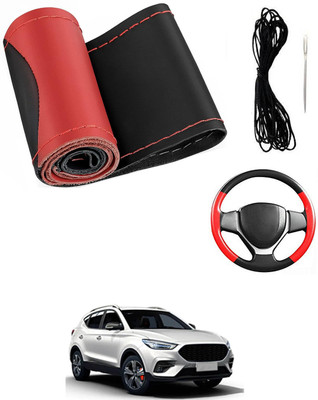 MATIES Hand Stiched Steering Cover For Universal For Car Universal For Car(Red/Black, Leatherite)