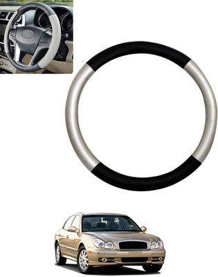 monolive Hand Stiched Steering Cover For Hyundai Sonata(Silver/Black, Leatherite)