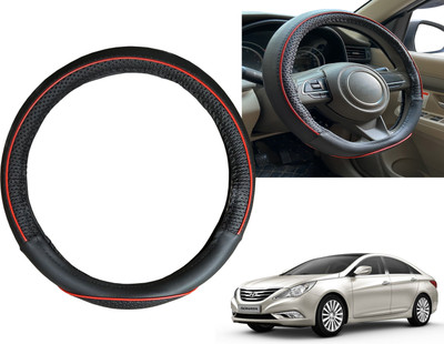 PEEPS STORE Steering Cover For Hyundai Sonata Embera(Black, Red, Leatherite)