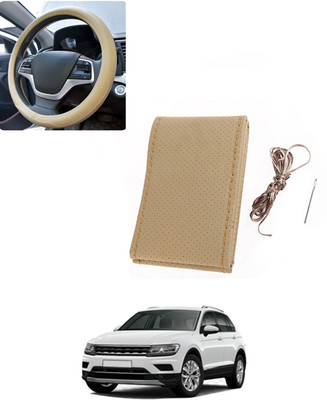 AYW Hand Stiched Steering Cover For Volkswagen Universal For Car(Beige, Leatherite)