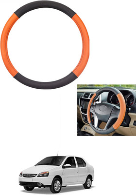 MATIES Steering Cover For Tata Indigo(Tan/Black, Leather)