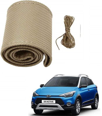 ARNEJA Hand Stiched Steering Cover For Hyundai i20(Beige, Leather)