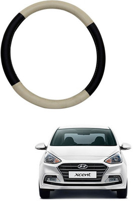 RKPSP Hand Stiched Steering Cover For Universal For Car Xcent(Beige/Black, Leatherite)