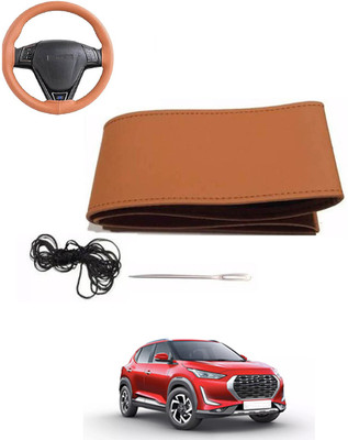 MATIES Hand Stiched Steering Cover For Nissan Universal For Car(Tan, Leatherite)