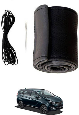 MATIES Hand Stiched Steering Cover For Mahindra Universal For Car(Black/Grey, Leatherite)