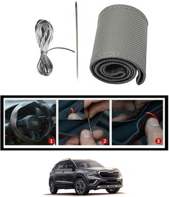 monolive Hand Stiched Steering Cover For Skoda Universal For Car(Grey, Leatherite)