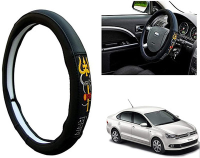 GS Grow n Shine Hand Stiched Steering Cover For Volkswagen Vento(Black, Leatherite)