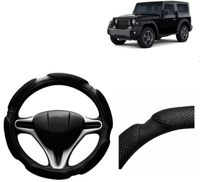 VOCADO Hand Stiched Steering Cover For Mahindra Thar(Black, Leatherite)