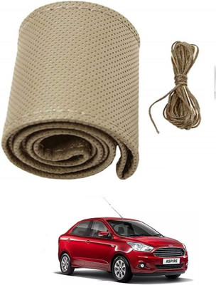 ARNEJA Hand Stiched Steering Cover For Ford Aspire(Beige, Leather)