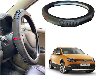 PEEPS STORE Steering Cover For Volkswagen Polo Cross(Black, Red, Leatherite)