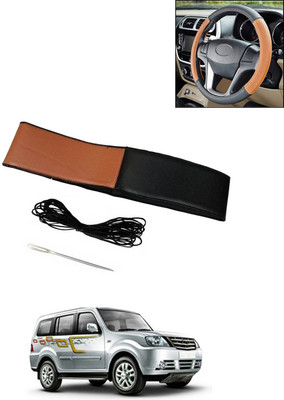 AYW Hand Stiched Steering Cover For Tata Sumo Grande(Tan/Black, Leatherite)
