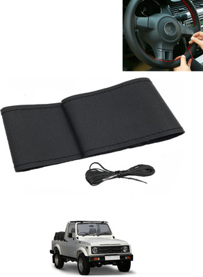 AYW Hand Stiched Steering Cover For Universal For Car Gypsy King(Black, Leatherite)