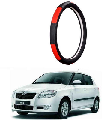 AUTO PEARL Steering Cover For Skoda Fabia(Gold Blaze Black and Red, Leatherite)