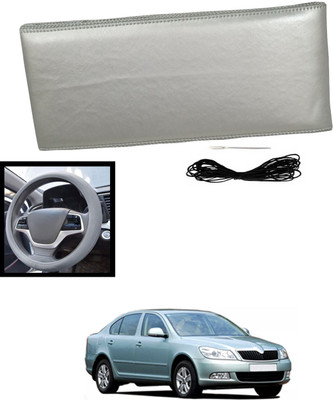 MATIES Hand Stiched Steering Cover For Skoda Laura(Silver, Leatherite)