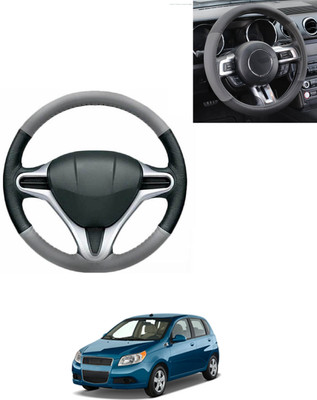 AYW Steering Cover For Chevrolet Aveo(Grey/Black, Leatherite)
