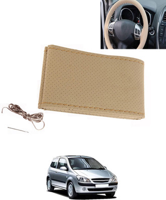 MATIES Hand Stiched Steering Cover For Hyundai Getz(Beige, Leatherite)