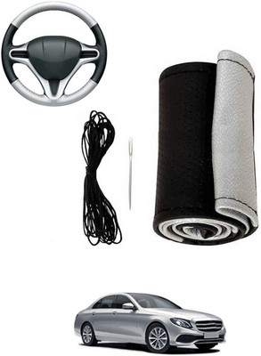 MATIES Hand Stiched Steering Cover For Mercedes Benz E220(Silver, Black, Leatherite)