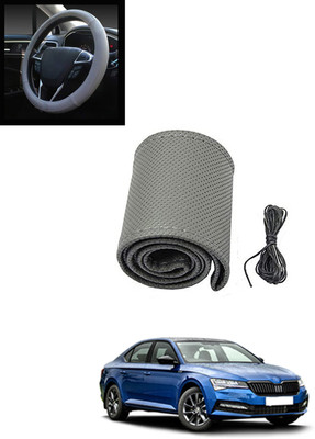 MATIES Hand Stiched Steering Cover For Skoda Superb(Grey, Leatherite)