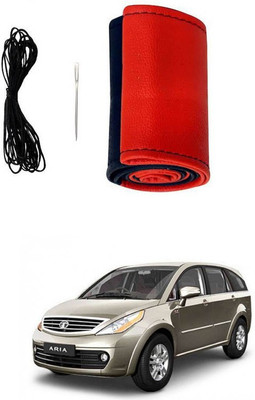 RKPSP Hand Stiched Steering Cover For Universal For Car Aria(Red/Black, Leatherite)