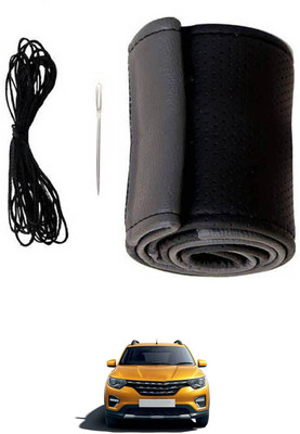 monolive Hand Stiched Steering Cover For Renault Universal For Car(Grey/Black, Leatherite)