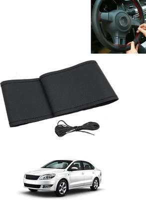 MATIES Hand Stiched Steering Cover For Skoda Rapid(Black, Leatherite)