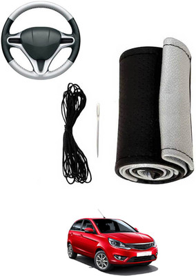 MATIES Hand Stiched Steering Cover For Tata Bolt(Silver, Black, Leatherite)